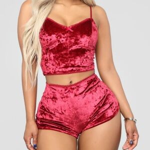 Fashion Nova Red Velvet Pajama Set